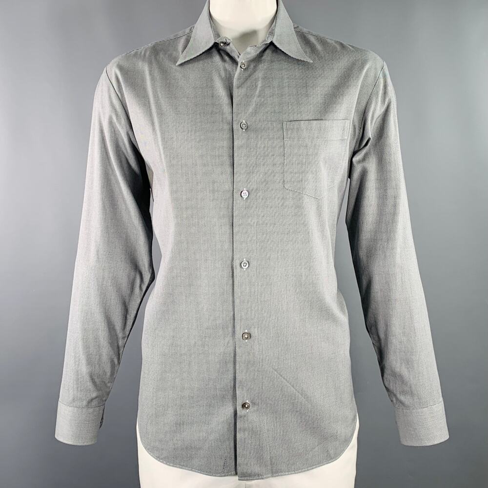 ARMANI COLLEZIONI Size XL Black White Cotton Zig Zag Long Sleeve Shirt